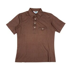 Vintage 1980s Sears Polo Shirt Men's Medium Brown Pocket‎ Short Sleeve Casual